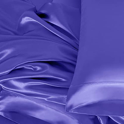 Homiest 3pcs Satin Sheets Set Luxury Silky Satin Bedding Set with Deep Pocket, 1 Fitted Sheet + 1 Flat Sheet + 1 Pillowcase (Twin Size, Periwinkle Blue) - color: Periwinkle Blue, size: Deep pocket - Twin size