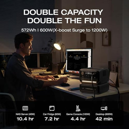 EF ECOFLOW Portable Power Station River 3 Plus with EB300 Extra Battery, Expand Capacity from 286Wh to 572Wh, 3 Up to 1200W AC Outlets, <10 MS UPS, <30 dB Quiet, River 3 Max LiFePO4 Battery - style: River 3 Plus+EB300