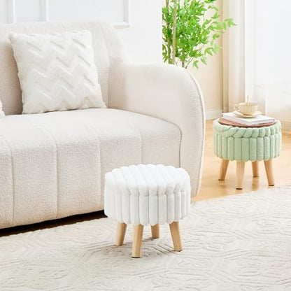Wimarsbon Storage Ottoman, Modern Round Footrest with Soft Padded Seat, Teddy Velvet Footstool with Wood Legs, Accent Small Table or Plant Stand for Hallway, Living Room (Light Green) - color: Light Green