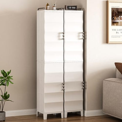 VECELO Narrow Storage Cabinet, 54.3” Tall Slim Storage Organizer with Adjustable Shelves, Magnetic Doors, for Small Space Kitchen, Bathroom, Laundry & Bedroom, White