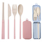 Ouliget Collapsible Reusable Utensils Set with Portable Case,Wheat Straw Utensils Include Spoon Knife Forks Chopsticks,Portable Cutlery for Travel Picnic Camping,2 Pieces