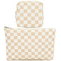 Fammart Checkered Makeup Bag, Travel Cosmetic Bag Organizer Toiletry Bag Make Up Bags with Zipper & Compartments for Women Girls, 2PCS - color: Checkered, 2PCS - Khaki