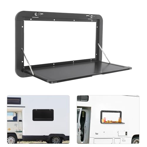 31.5*17.7in Rv Caravan Picnic Folding External Table - Aluminum Wall Mount Flip Fold Down Desk External Hanging Table W/4 Keys,55lbs Max Load For Caravans,Vans,Truck Campers,Travel Trailers. (Black) - color: Black