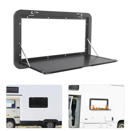31.5*17.7in Rv Caravan Picnic Folding External Table - Aluminum Wall Mount Flip Fold Down Desk External Hanging Table W/4 Keys,55lbs Max Load For Caravans,Vans,Truck Campers,Travel Trailers. (Black) - color: Black