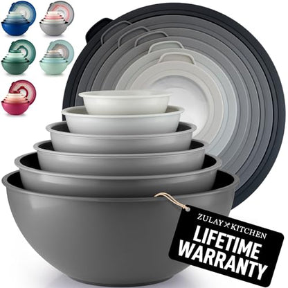 Zulay Kitchen 12 Piece Plastic Nesting Mixing Bowls with Lids - Colorful Microwave & Freezer Safe Gray Ombre Set - color: Graphite Gray