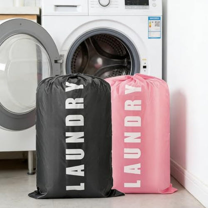2 Pack XL Travel Laundry Bag, Dirty Clothes Organizer with Drawstring, Large Enough to Hold 4 Loads of Laundry， Easy Fit a Laundry Hamper or Basket，24" x 36" - color: Grey&+Pink