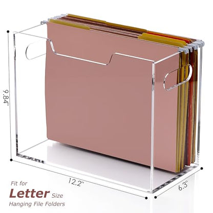 DINGHUO Hanging File Organizer, Acrylic File Holder with Handles, No Assembly Required, Clear File Crate Storage Box for Desk Office, Fits Standard Letter Size 8.5"x11" Folders - size: XL Letter