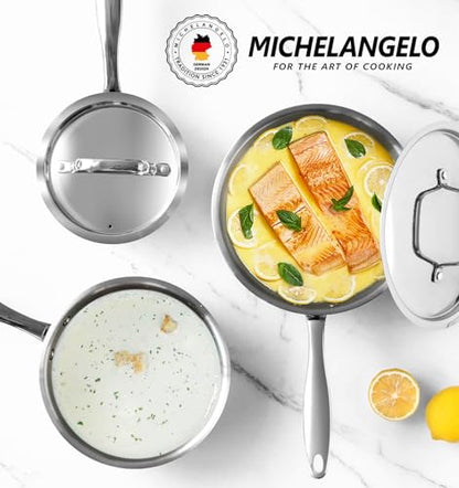 MICHELANGELO Stainless Steel Saucepan Set with Stainless Lids, Tri-Ply Bottom Sauce Pan with Lid, Sauce Pot Set 1QT & 2QT, Nonstick Saucepan, Dishwasher Safe - size: 1+2 QT