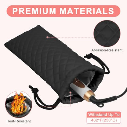 Professional Hot Hair Tools Organizer Cover Bag Heat Resistant Travel Drawstring Storage Case Pouch for Curling Iron, Flat Iron, Hair Straightener and Styling Tool(14.2" x 5.9") - color: Black