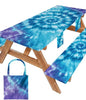 Fitted Picnic Table Cover with Bench Covers Vinyl Waterproof Elastic Edges Fitted Rectangle Table Cloth Patio Tablecloth Camping Gear Essentials Rv Accessories Road Trip Supplies Car Travel Must Have - color: Blue Purple Tie-dye, size: 72in