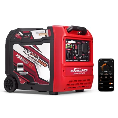 maXpeedingrods 6000 Watt Portable Inverter Generator with Bluetooth® App Remote Control, with Electric Start, Dual Voltage Output with Wheels and Telescopic Handle for Garden, RV Trips, Home Backup - style: MXR6000GT+Gas+App Control