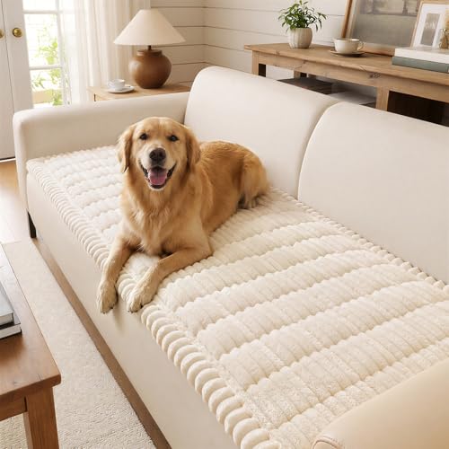decorUhome Couch Cover for Dogs, Non-Slip Fuzzy Loveseat Protector for Seat & Backrest, Soft Washable Pet-Friendly Sofa Protector, White, 27.6" x 47" - color: White, size: 27.6"x47"