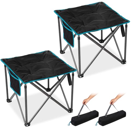 FUNDANGO Oversized Camping Stool for adults, 2 Pack Thick Padded 18.1 Inch Folding Ottoman Foot Rest, 440 Lbs Heavy Duty Outdoor Camp Chairs with Anti-Slip Foots & Carry Bag for Fishing Travel (Black) - color: Black Ultimate-2 Pack