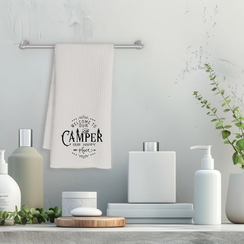 Mancheng-zi Camping Kitchen Towels, Camping Dish Towels for Kitchen, Welcome to Our Camper Decorative Hand Towels, Camper Hand Towels, Camping Towels for Camper, Camping RV Decor, 16x24 Inch