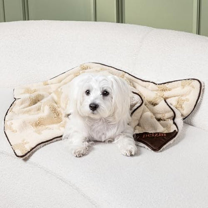 PELZIN Embossed Sherpa Dog Blankets for Small Dogs - Waterproof Cat Blankets for Indoor Cats - Heavy Duty Couch Cover Protector - Soft Reversible Throw Furniture Protection - Small, Cream - size: S - 25"x35"