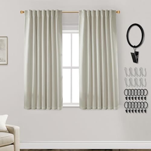 PANELSBURG Kitchen Curtains 45 Inch Length,Short Curtains for Windows Bathroom,Blackout Linen Boho Back Tab Pleated Cafe Curtain 45 Inches Long for Bedroom 2 Panels Set,Oatmeal Beige - color: Greige, size: 52"W x 45"L (Pack of 2)