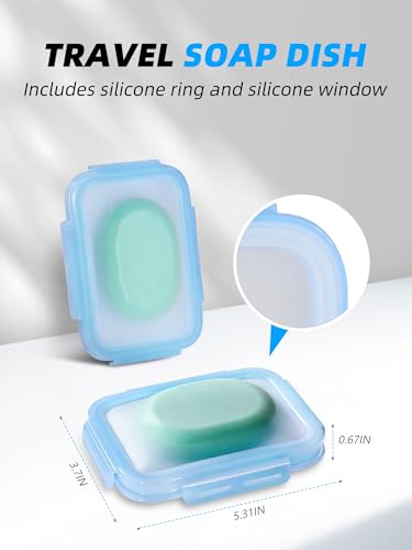 Silicone Compact Leakproof Travel Soap Case (Blue) | Soap Holder Travel with Drainage Layer, Portable Bar Soap Holder for Gym, Camping & Bathroom, Soap Box Container Toiletries - color: Blue