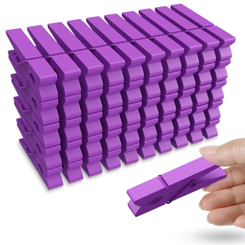 50PCS Colored Wooden Clothespins, 2.9inch Purple Clothes Pins for Clip Pictures Photos Decorative, Small Colorful Wood Decoration Closepins Clips - color: Purple