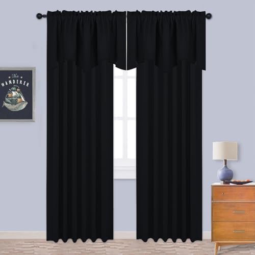 NICETOWN 2 Panels Blackout Valances Farmhouse Kitchen Window Treatment Thermal Insulated Room Darkening RV Camper Valances Rod Pocket for Kitchen/Bedroom/Office, 42 x 18 inch Long, Black - color: Black, size: 42"W x 18"L (Pack of 2)