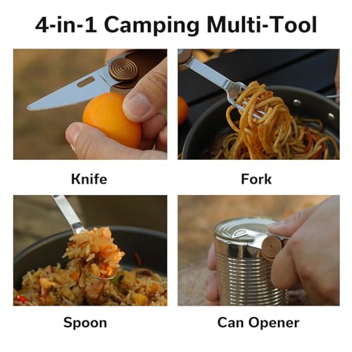 CIVIVI Partake 4-in-1 Camping Utensil, Detachable Stainless Steel Folding Knife, Fork, Spoon & Bottle Opener Multi-Tool, with Waxed Canvas Pouch for Travel Camping Hiking, C24032C-2, Coyote Brown - color: Coyote Brown