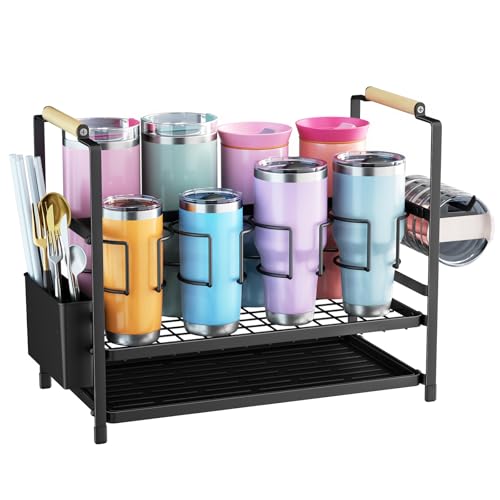 Housolution Water Bottle Organizer Drying Rack for 10 to 40 oz Cups, Multifunctional 8 Slots Tumbler Organizer Cup Holder Rack Compatible with Stanley, Owala, Simple Modern and Other Brands - color: Black, style: 8 Slots, for 10-40oz Cups