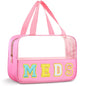 Silkfly Chenille Letter Medicine Meds Medical Bag Makeup First Aid Bag for Travel Preppy PVC Nylon Emergency Patch Cosmetic Toiletry Storage Pouch Waterproof with Handle Zipper for Women(Classic) - style: Classic