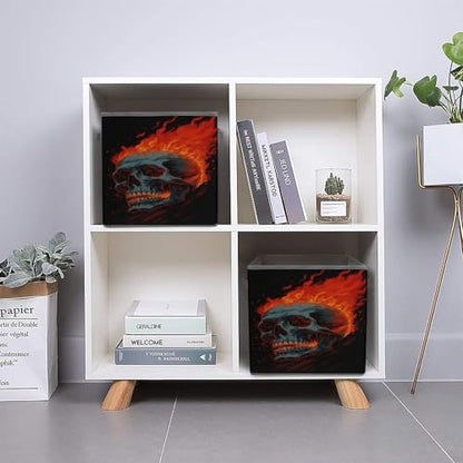 Flame Skull Foldable Storage Box with Handle Organizer Containers for Home Office Clothes Office Supplies - color: style-8