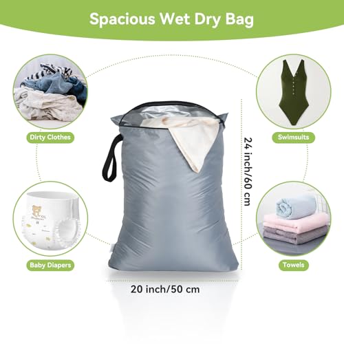 OTraki 2PCS Large Wet Bag 20x24 inch Waterproof Bag for Swimsuit Reusable Wet Dry Bag With Portable Handle Wet Clothes Storage Gym Bag for Beach Pool Drying do not exceed 176℉ Black & Grey - size: 20 x 24 inch