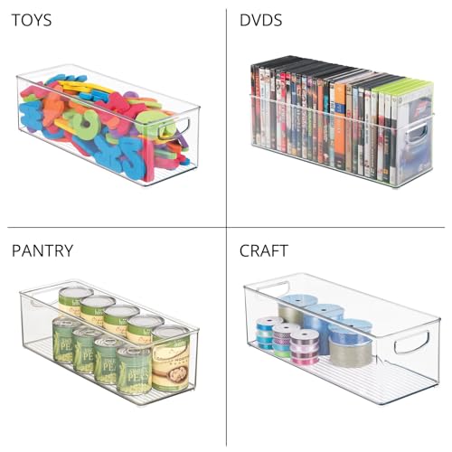 mDesign Plastic Stackable Kitchen Organizer - Storage Bin with Handles for Refrigerator, Freezer, Cabinet, and Pantry Shelves Organization - Food Container - Clear