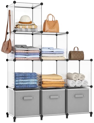 HOMIDEC Closet Organizers and Storage, 9 Cube Storage Organizer, Portable Closet Organizer Storage Cubes Shelves for Clothes, Bedroom, Wardrobe, Kids Room, Bathroom, Transparent - color: Transparent, size: Large