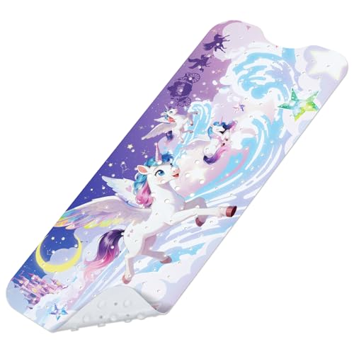Baby Bath Mat for Tub, Non Slip Kids Bath Shower Mat, 40 X 16 Inch Large Bathtub Mat with Drain Holes and Suction Cups for Toddlers, Machine Washable and Waterproof (Unicorn) - color: Unicorn