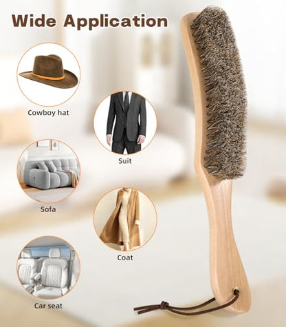 Cowboy Hat Brush, 100% Horsehair Brush for Cleaning, Lint Brush Removes Dust, Pet Hair, Cleaning Kit for Suede, Felt Hats, Wool Coats, Suits, Clothes, Shoes, Furniture, Wood Handle with Storage Bag - size: 1 Pack