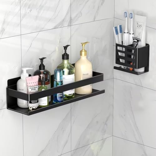Shower Caddy 2 Pack - Bathroom Shower Shelf Rust-Proof Aluminum Adhesive Installation No Drilling Required, Suitable for Bathroom Storage and Home Decoration - size: 2-Piece Set