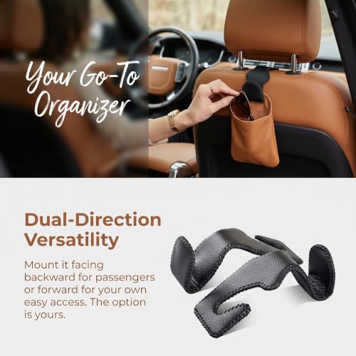 Car Seat Headrest Hook, Leather Covered Hanger, for Handbag, Grocery, Coat, Purse, Interior Storage, Black - color: Car Seat Black