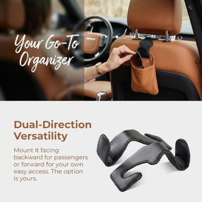 Car Seat Headrest Hook, Leather Covered Hanger, for Handbag, Grocery, Coat, Purse, Interior Storage, Black - color: Car Seat Black
