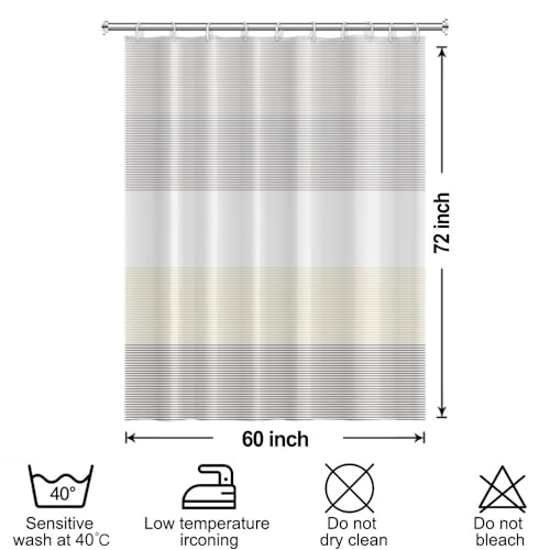 Boho Shower Curtain for Bathroom 60x72 inches White Grey Lines Waterproof Shower Curtain Set with Hooks Bohemian Stripe Fabric Stall RV Shower Curtains - color: Beige, size: 60"W x 72"L (Pack of 1)