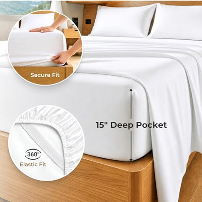 SGI bedding 100% Egyptian Cotton Sheets RV King Size – 600 Thread Count Sheets Set, Soft, Cooling, 15" Deep Pocket, Luxury Hotel Bedding, Breathable, Durable - White - color: 01 - White, size: RV King