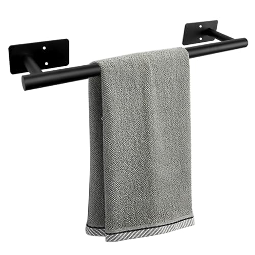Self Adhesive Bath Towel Bar, Stainless Steel Towel Racks for Bathroom Sticky & Wall Mounted Install Towel Holder, Heavy Duty Towel Rod Rustproof Towel Hanger for Bathroom(Matte Black,16In) - color: Matte Black, size: 16 In