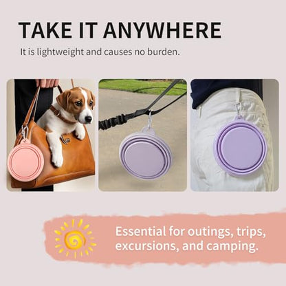 Collapsible Dog Bowls 2-Pack, Portable Travel Dog Bowl with Carabiner, Food-Grade Silicone Pet Bowl for Hiking, Walking (22 OZ Macaron Pink and Violet) - color: 22 OZ Macaron Pink and Violet