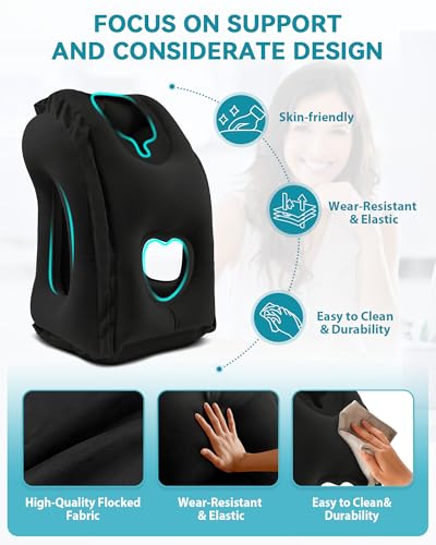 Inflatable Travel Pillow, Airplane Neck Pillow Comfortably Supports Head and Chin for Airplanes, Trains, Cars Office Napping on The Tray Table (Black) - color: Black(standard)