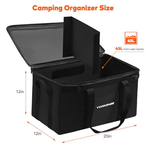 45L Camping Organizer, 1680D Heavy Duty Waterproof Camping Storage for Camping Cooking Utensils and Camping Cookware, with Hard Bottom, Camping Bag with Zippered Lid for RV, Hiking