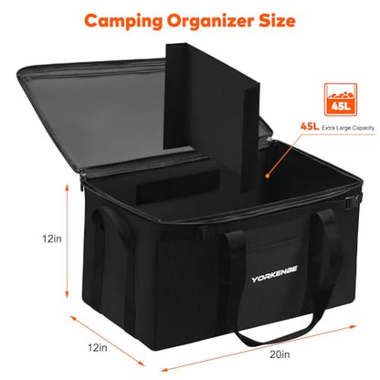 45L Camping Organizer, 1680D Heavy Duty Waterproof Camping Storage for Camping Cooking Utensils and Camping Cookware, with Hard Bottom, Camping Bag with Zippered Lid for RV, Hiking