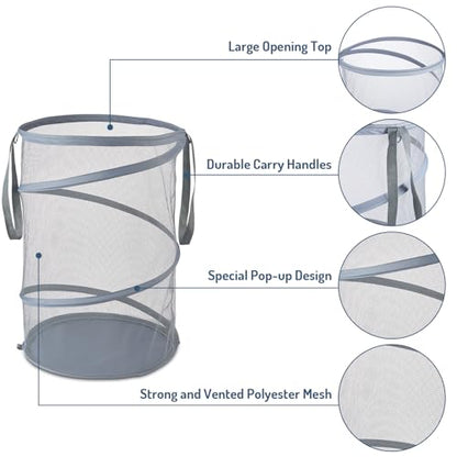 Seiritex Mesh Popup Laundry Hamper 115L Collapsible Laundry Basket Extra Large Capacity Foldable Clothing Storage Basket with Handles 26 H x 18 W x 18 L (Gray) - color: Gray-1