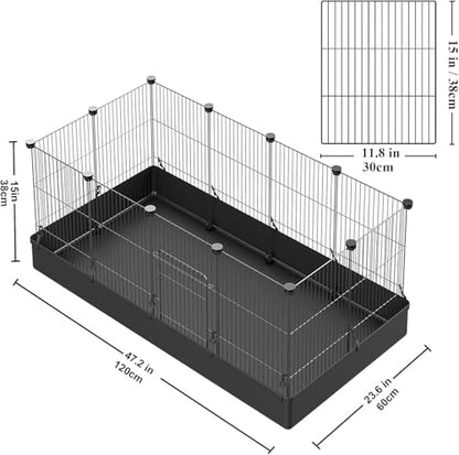 LANGXUN DIY Small Animal Playpen, Pet Playpen with Door and Waterproof Mat, Rabbit Guinea Pig Cages, Puppy Kitten Playpen | Indoor & Outdoor Portable Metal Wire Yard Fence, 12pcs Metal Pet Panels - style: 12 Metal Panels & Mat (11.8'' x 15")