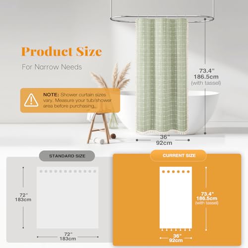 BTTN Boho Shower Stall Curtain - 36x72 Narrow Linen Ultra Thick Tassel Fabric Shower Curtain Set with 6 Plastic Hooks, Half Modern Farmhouse Country Weighted Shower Curtains for Bathroom - Sage Green - color: A - Sage Green, size: 36"W x 72"L (Pack of 1)
