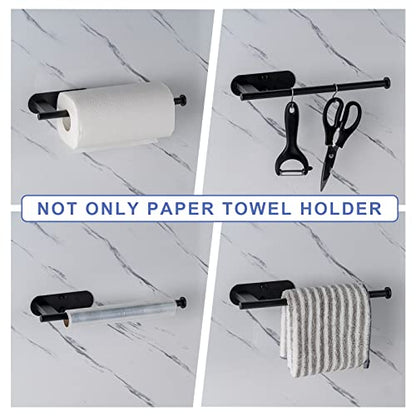 Honmein Paper Towel Holder, Upgrade SUS304 Stainless Steel Paper Towel Holder Under Cabinet, Bend-Resistant, Self-Adhesive or Drill mounting (Black) - color: Black