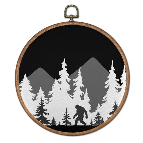 TopXmai Bigfoot Round Wall Art Decor, Nature Mountain Forest Sasquatch Canvas Wall Art Framed, Outdoor Adventure Wall Hanging Decor for Bedroom Living Room Home, 10x10 Inch - color: Colour09