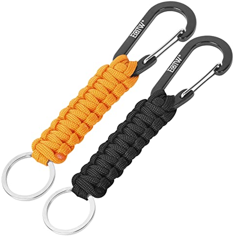 EOTW Paracord Keychain for Men Women Paracord Carabiner Backpack Keychain with Aluminum Clip for Camping Hiking Outdoor Gear - color: Black+orange