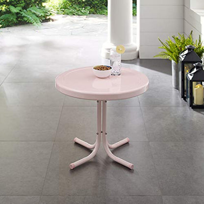 Crosley Furniture Griffith Weather Resistant Retro Metal Outdoor Side Table for Patio, Deck, Porch, Pink - color: Pink