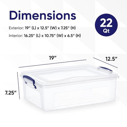 Superio Clear Storage Box with Lid, 22 Quart Plastic Container Bins for Organizing, Stackable Crate, Storage Bin Organizer for Home, Office, School, and College - size: 19" x 12.5" x 7.25"